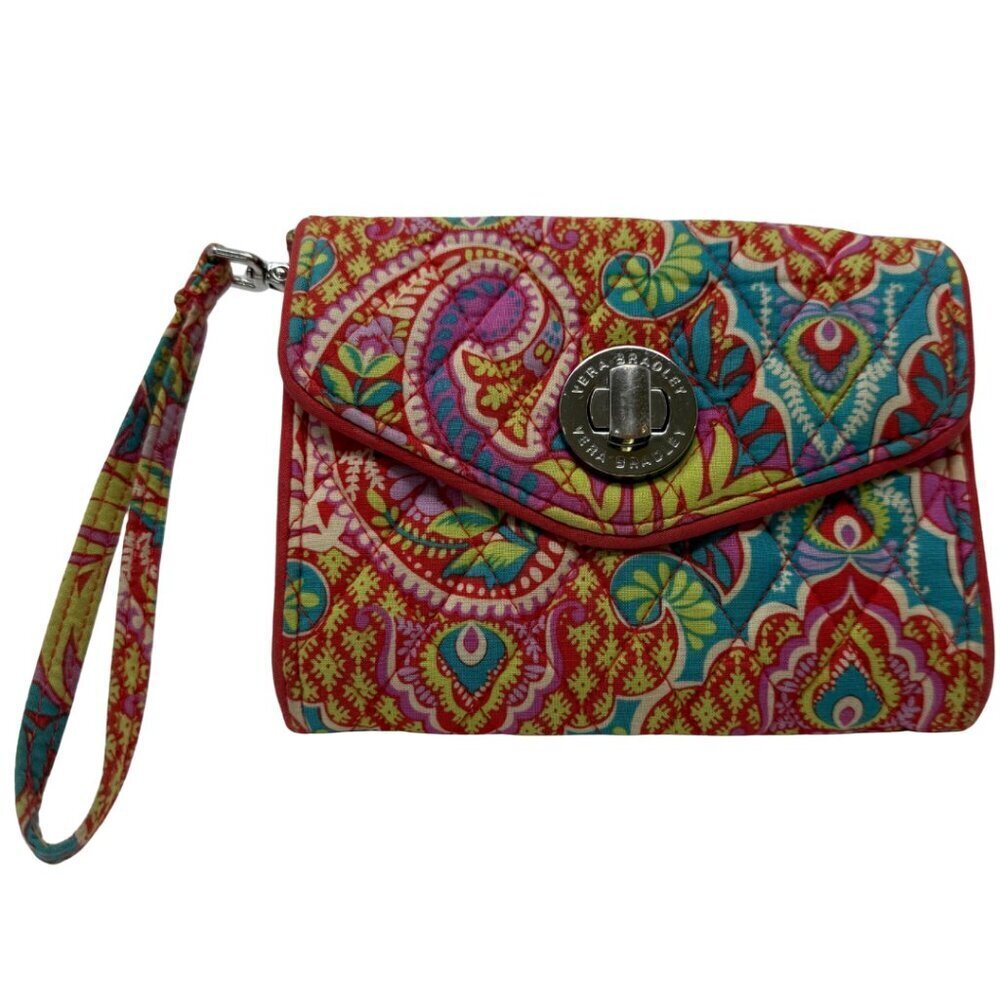 Vera Bradley Turn Lock Wrist Wallet Paisley In Paradise Quilted Wristlet Purse